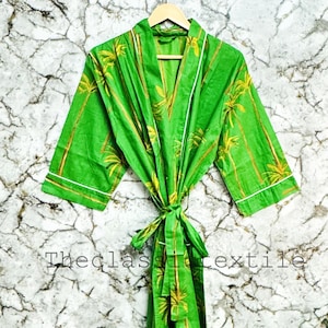 Cotton Kimono Robe Dressing Gown, Block Print Bridesmaid Robe, Summer Nightwear, One Size