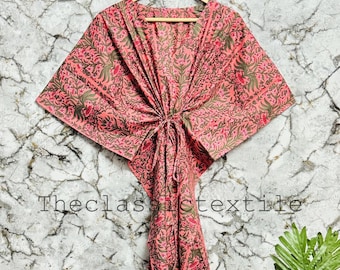 Floral Hand Block Print Kaftan Dress, Soft Cotton Kaftan Dress, Dresses for Women, Caftan, Robe Beach Cover Ups, Holiday Dress