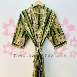 New Animal print soft cotton kimono, block print robe, resortwear, beach dress, bridal robe, maternity dress One plus size, Gift For Her