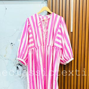 Striped Hand Block Print Kyra Midi Dress | Bohemian Cotton Dress | Summer Dresses for Women | String Closer Dress Gift For Girls Women