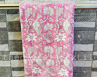 Pink Sarong With Bird Print, Beach Wrap, Block Printed Sarong, Cotton Beach Wear, Breathable Light Weight Sarong - Gift For Her