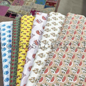 LOT !! Indian Hand Block Print Soft Fabric By The Yard, 100 % Pure Cotton Voile Fabric For Dress Making ,Sewing, Crafting, Upholstery