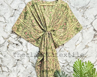 Vestido caftán de algodón suave con nuevas flores indias, vestido largo, vestido playero, vestido informal, caftán largo de talla única, bata de dormir