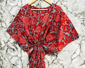 Beautiful Floral Block Printed  Kaftan, Indian Cotton Caftan, Beach Wear Dress, Nightwear Gown, Comfy Dress, Maxi Dress, Maternity Wear