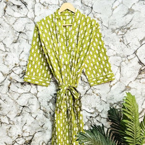 Cotton Kimono Robe Dressing Gown, Block Print Bridesmaid Robe, Summer Nightwear, One Size