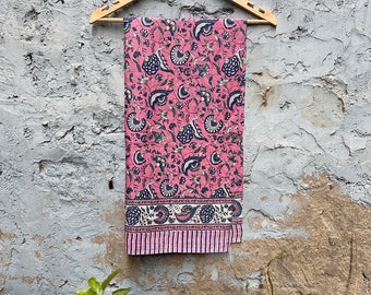 Pink Hand Block Print Sarong, Cotton Sarong Wrap, Beach Cover up Pareo, Beach Wear For Her, Party Wear Scarf, Any Design Ship