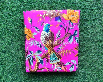 Pink Bird Print Cotton Fabric, Sewing Kimono Fabric, Dressmaking banyans Fabric, Indian Fabric By The Yard, Craft Fabric, Upholstery Fabric