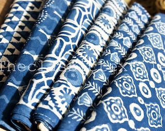 6 Indigo Blue Fabric!! Indian Hand Block Print Soft Fabric By Yard, 100 % Pure Cotton Fabric For Dress Making ,Sewing, Crafting, Upholstery
