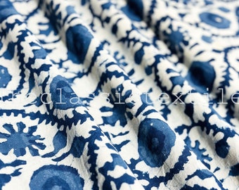 Indigo Indian Block Print, indian cotton, Hand stamped printing, by the yard, Indian Fabric, Block Print Fabric, sewing and quilting fabric