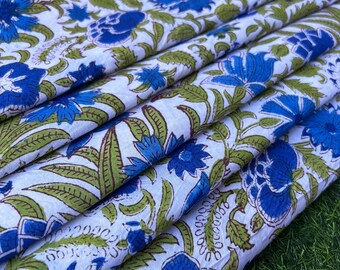 Indian Hand Block Print Fabric, Floral Print Fabric, Dressmaking Fabric By The Yard, Handmade Fabric, Women's Clothing, Sewing Fabric