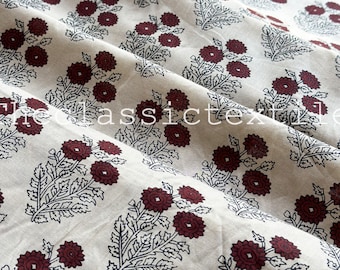 Mughal Flower print Hand Block Printed Beige Fabric, Cotton Fabric, Indian Fabric, fabric by yard, Block Printed Cotton womens clothing robe