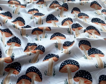 Mushrooms Fabric - Land Of Mushrooms By Unalome Designs - Multicolor White Forest Fungus Nature Cotton Fabric By The Yard