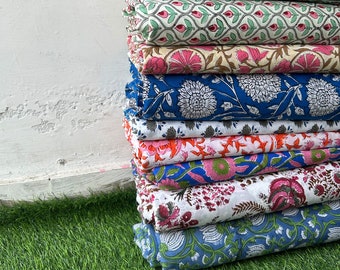 Lote al por mayor de tela de algodón puro, tela india hecha a mano con estampado de bloques, tela de tela, tela con estampado de bloques a mano