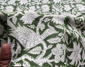Block Print Fabric By The Yard, Indian Cotton Fabric, Bird Print Fabric, Handmade Fabric By The Yard, Sewing Fabric, Women's Clothing