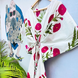 Cotton Kaftan, 100% Indian Hand Block Print Floral Kaftan Dress, Women Long Caftan Dress, Beach Cover Up, Sleepwear Maxi Dress, Loungewear