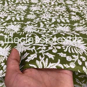 Green Floral Print Hand Block Print Fabric, Indian Cotton Fabric, Dress Fabric, Floral Cotton Fabric, Sewing Fabric, kids Fabric By The yard