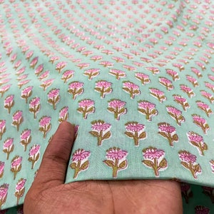 Tessuto morbido stampato a mano indiano al metro, tessuto in voile di cotone puro al 100% per la confezione di abiti, cucito, artigianato, tappezzeria