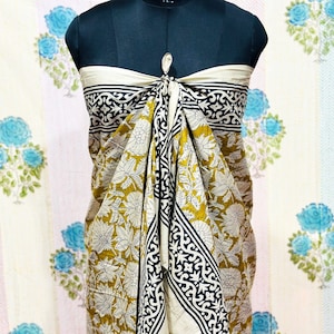 Cotton Sarong beach wrap, Indian Hand block print Pareo, sarong for women, Ladies Scarf, Jaipur Print, Beach Scarf, Gift For her