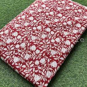 Indian Block Print Fabric, Green Floral Cotton Fabric, Sewing Material, Hand Printed Fabric, Quilting Cotton Fabric By The Yard
