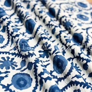 Indigo Indian Block Print, indian cotton, Hand stamped printing, by the yard, Indian Fabric, Block Print Fabric, sewing and quilting fabric