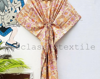 Floral Print Cotton Kaftan Women's Summer Wear Indian Hand Dyed Long & Short Kaftan, Beach Cover Dress, Night Gown, Indigo Print Stylish Top