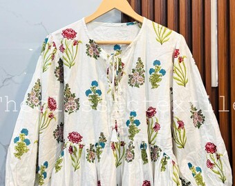 White Block print dress, women dress, Cotton dress Summer dress women, floral dress, Soft dress, Indian dress Vacation dress, Bohemian Dress