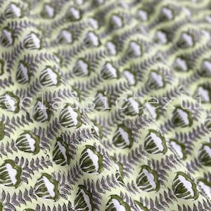 Green Floral Hand Block Printed Fabric, Cotton Fabric, Indian Fabric, fabric by yard, Block Printed Cotton womens clothing