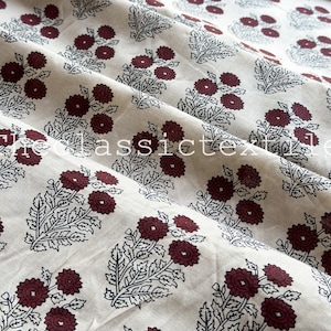 Mughal Flower print Hand Block Printed Beige Fabric, Cotton Fabric, Indian Fabric, fabric by yard, Block Printed Cotton womens clothing robe