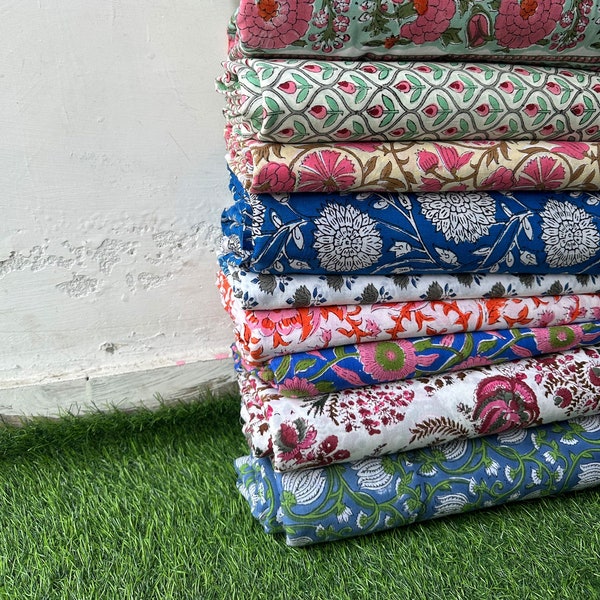 Wholesale Lot Pure Cotton Fabric Indian Handmade Block Printed Garment Fabric, Cloth Material Fabric, Hand Block Print Fabric