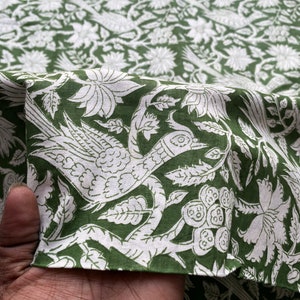 Block Print Fabric By The Yard, Indian Cotton Fabric, Bird Print Fabric, Handmade Fabric By The Yard, Sewing Fabric, Women's Clothing