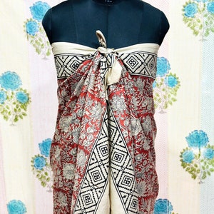Cotton Sarong| Block Print Sarong Pareo| Cotton Boho Scarf| Neck Head Wrap|Beach Sarong| Gift for her|Mothers Day Valentines Birthday Summer