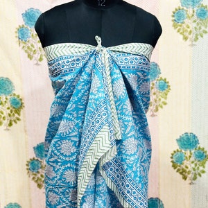 Indian Block Print Sarong, Sarong Beach Wrap, Cotton Sarong,Pareo, Block Print Scarf, Summer Beach Pareo ,Size 44x72 Inc