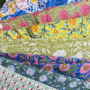 Indian Hand Block Print Soft Fabric Cloth By The Meter, 100 % Pure Cotton Voile Fabric For Dress Making ,Sewing, Crafting, Upholstery