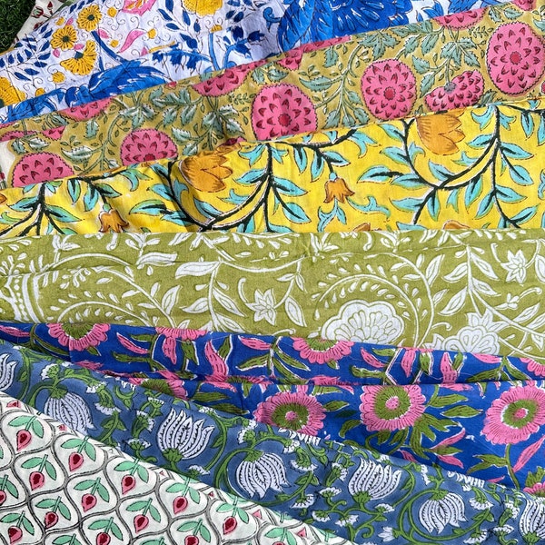 Indian Hand Block Print Soft Fabric Cloth By The Meter, 100 % Pure Cotton Voile Fabric For Dress Making ,Sewing, Crafting, Upholstery