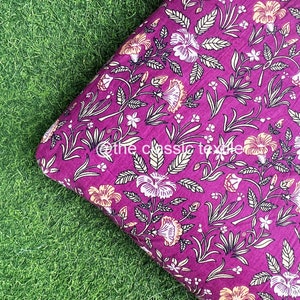 Indian Hand Block Print Cotton Fabric, Blue Floral Print Fabric, Dressmaking Fabric, Sewing Fabric, Kids Fabric By The Yard