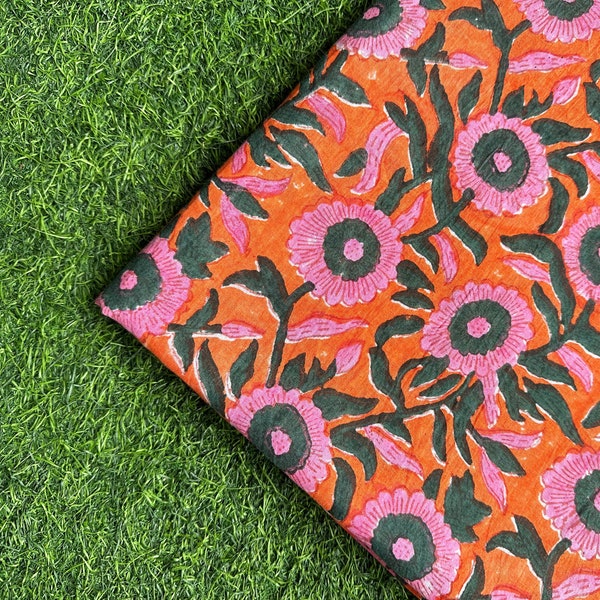 Block Print Fabric By The Yard, Indian Floral Print Fabric, Handmade Fabric, Indian Cotton Fabric, Dressmaking Fabric, Sewing Fabric