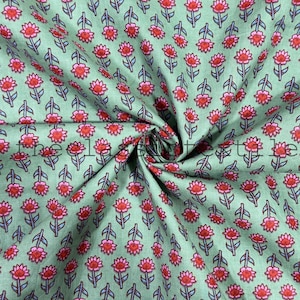 Tessuto morbido stampato a mano indiano, tessuto con stampa floreale in cotone, tessuto leggero in cotone 100%, tessuto artigianale tagliato su misura