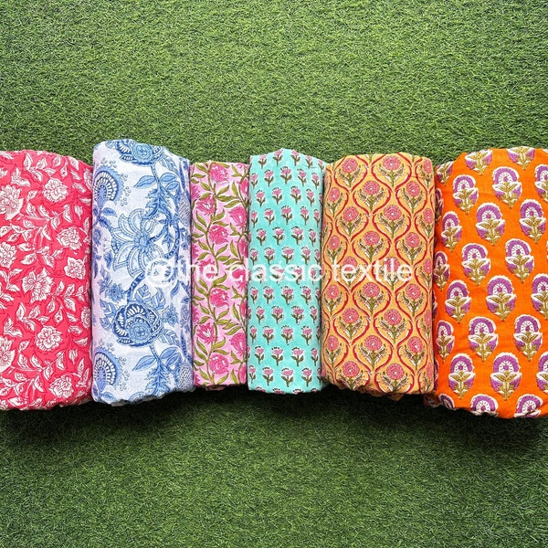 Wholesale Lot Indian Hand Block Print Soft Fabric By The Yard, 100 % Pure Cotton Voile Fabric For Dress Making ,Sewing, Crafting, Upholstery