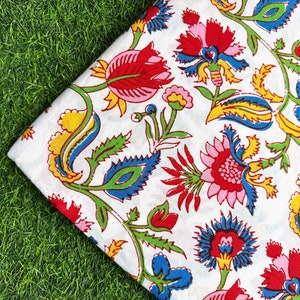 Floral Print Block Print Fabric, Indian Cotton Fabric By The Yard, Handmade Fabric, Sewing Fabric, Printed Fabric, Women&#39;s Clothing