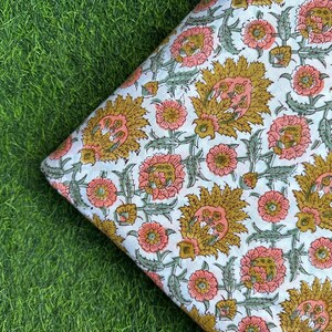 Yellow Hand Block Printed Fabric, Cotton Fabric, Indian Fabric, fabric by yard, Block Printed Cotton womens clothing