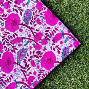 Beautiful Hand Block Printed Pink Fabric, Soft Cotton Fabric, Indian Fabric, Sold by yard, Block Printed Cotton womens clothing