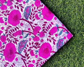 Beautiful Hand Block Printed Pink Fabric, Soft Cotton Fabric, Indian Fabric, Sold by yard, Block Printed Cotton womens clothing