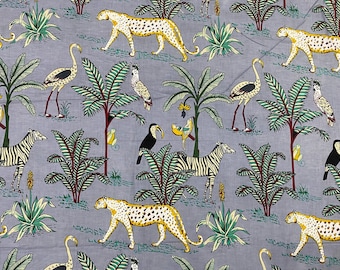 New Jungle Print Cotton Fabric, Indian Soft Cotton Fabric By The Yard, Animal Print Fabric, Dressmaking Fabric, Sewing Fabric