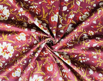 Indian Hand Block Printed Soft Fabric, Floral Print Fabric Cotton, Light Weight 100% Cotton Jaipuri Print Fabric, Craft Fabric By the Yard