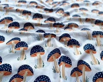 Mushroom Cotton Fabric – Hand Printed Forest Fungus