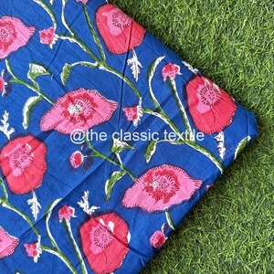 Floral Hand Block Print Fabric, Indian Cotton Fabric, Printed Cotton Fabric, Dabu Printed Fabric, Printed Fabric, Block Print Fabric