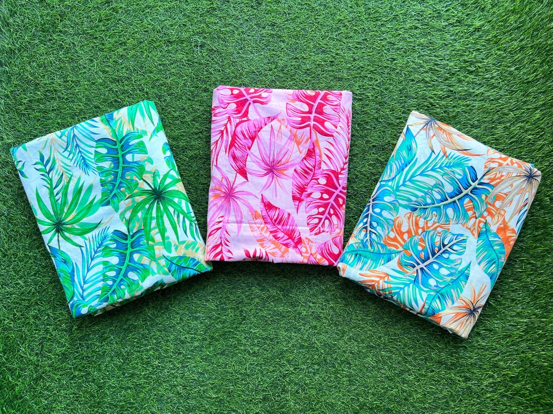 PALM TROPICAL LEAVES Cotton Fabric Material Green Jungle Leaf Print