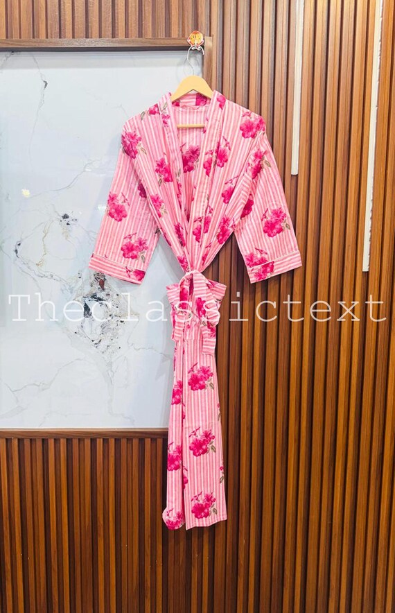 Kimono de algodón con estampado floral, bata para mujer, vestido