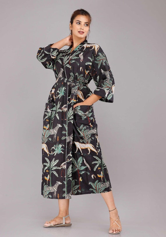 Jungle Print Cotton Kimono Robe Long Cotton Festival Kimono