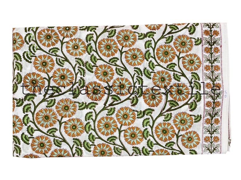 New Border Design Hand Block Print Fabric, Floral Print Fabric, Indian